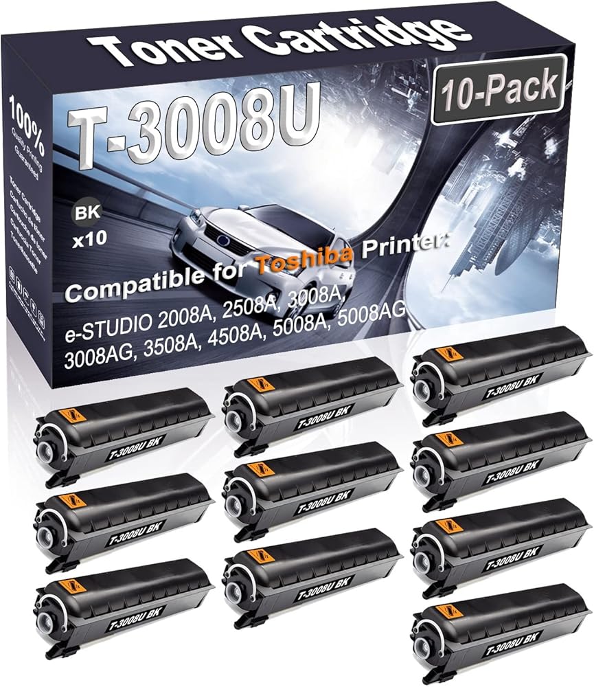 Kolasels 10-Pack (Black) Compatible e-Studio 2008A 2508A 3008A 3008AG 3508A 4508A 5008A 5008AG Laser Printer Cartridge (High Capacity) Replacement for Toshiba T-3008U T3008U Printer Cartridge