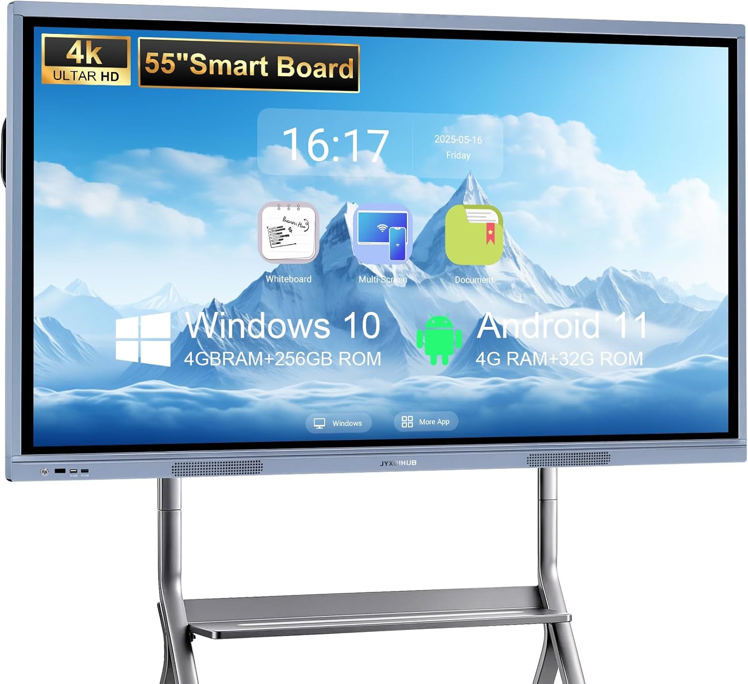 55 Inch Smart Board, 4K Interactive Whiteboard with Video Conference System, 20-Point Touch, Wireless Casting - Digital Whiteboard for Classroom and Office, Dual-System Support(Board Only)