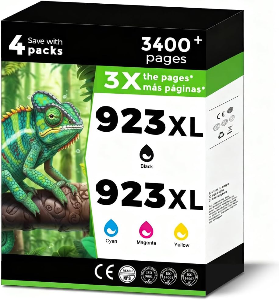 923XL (923e) Ink Cartridges Fit for HP OfficeJet Pro 8130e 8135e 8125e Printers Replacement for 923 e XL for HP923 8122e 8125e 8139e 8130 8132e 8134e 8138e 8124 8124e Black Cyan Magenta Yellow 4 Pack