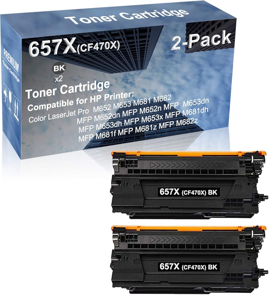 2-Pack (Black) Compatible High Capacity 657X (CF470X) Toner Cartridge use for M652, M653, M681, M682, MFP M652dn Printer