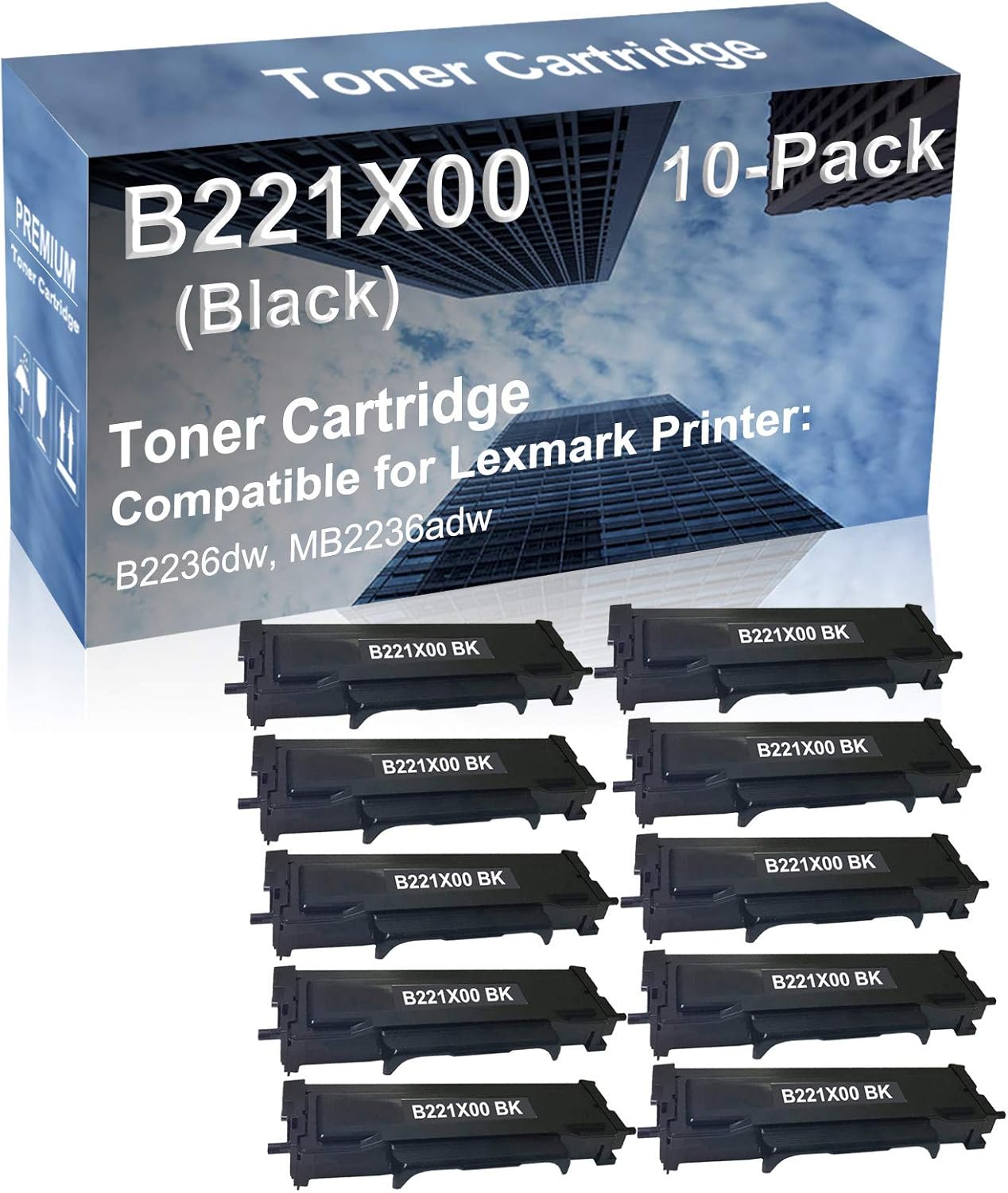 10-Pack Compatible High Capacity B221X00 Printer Cartridge use for B2236dw, MB2236adw Printer (Black)