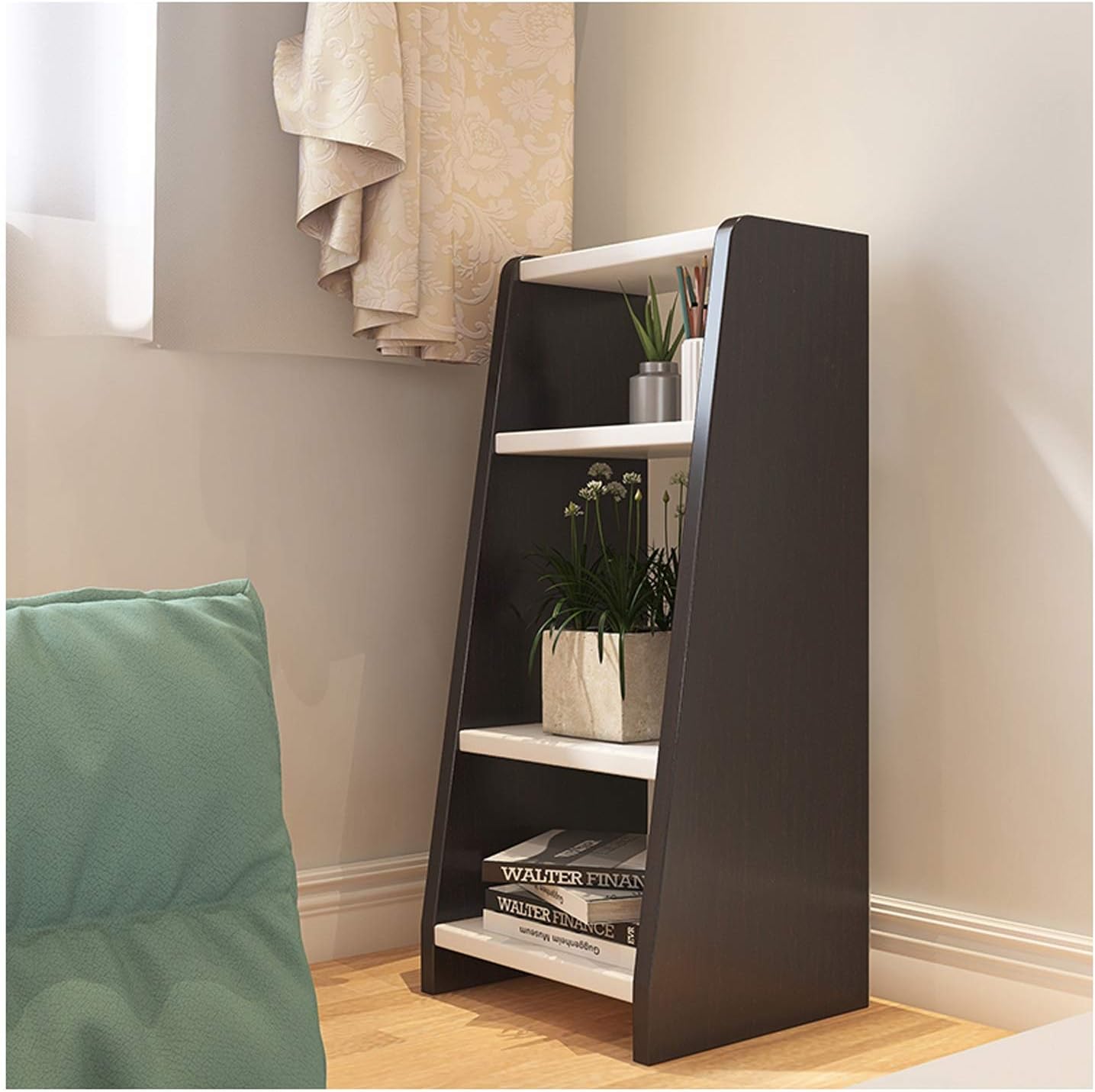 KIZQYN Bookcase 4-Shelf Bookcase Trapezoid Wooden Bookshelf Display Shelf Bedroom Nightstand, Freestanding Decorative Storage Shelving，W15.7×D 13.4