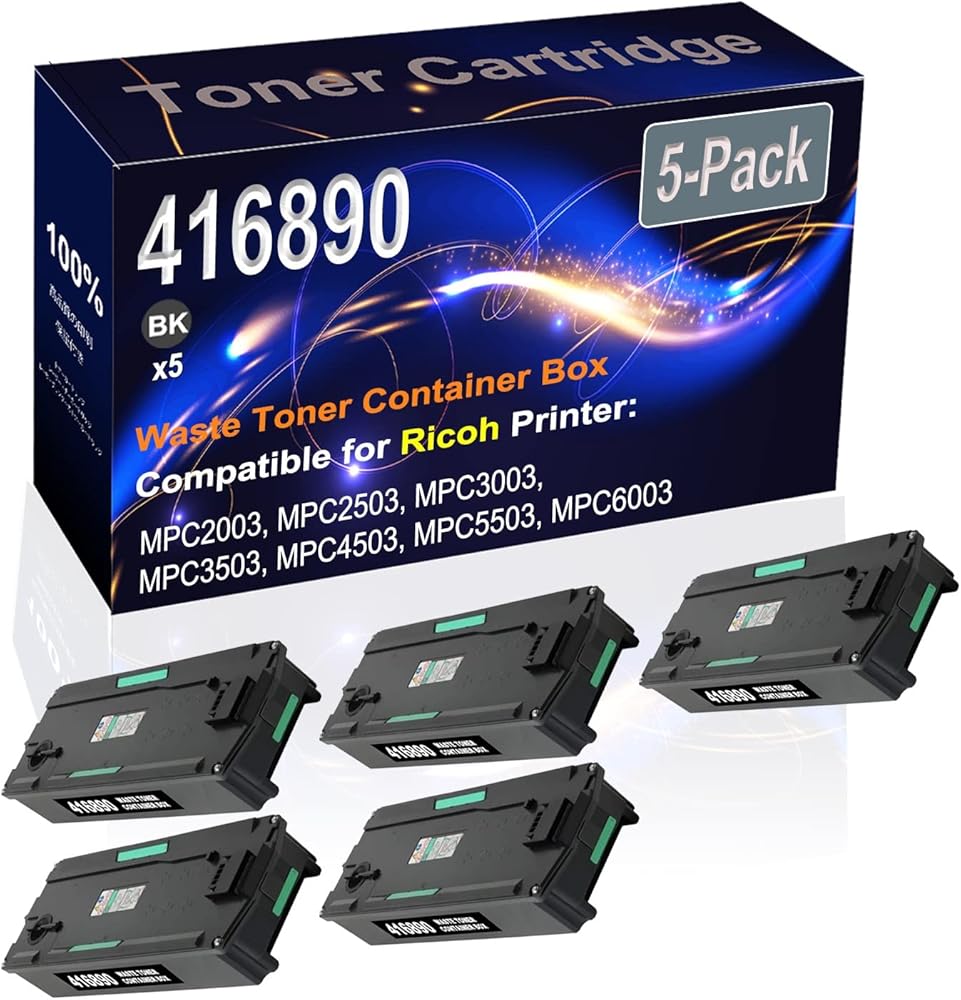 Kolasels 5-Pack (Black) Compatible 416890 Waste Toner Container Box (High Capacity) fit for Ricoh MPC2003 MPC2503 MPC3003 MPC3503 MPC4503 Printer