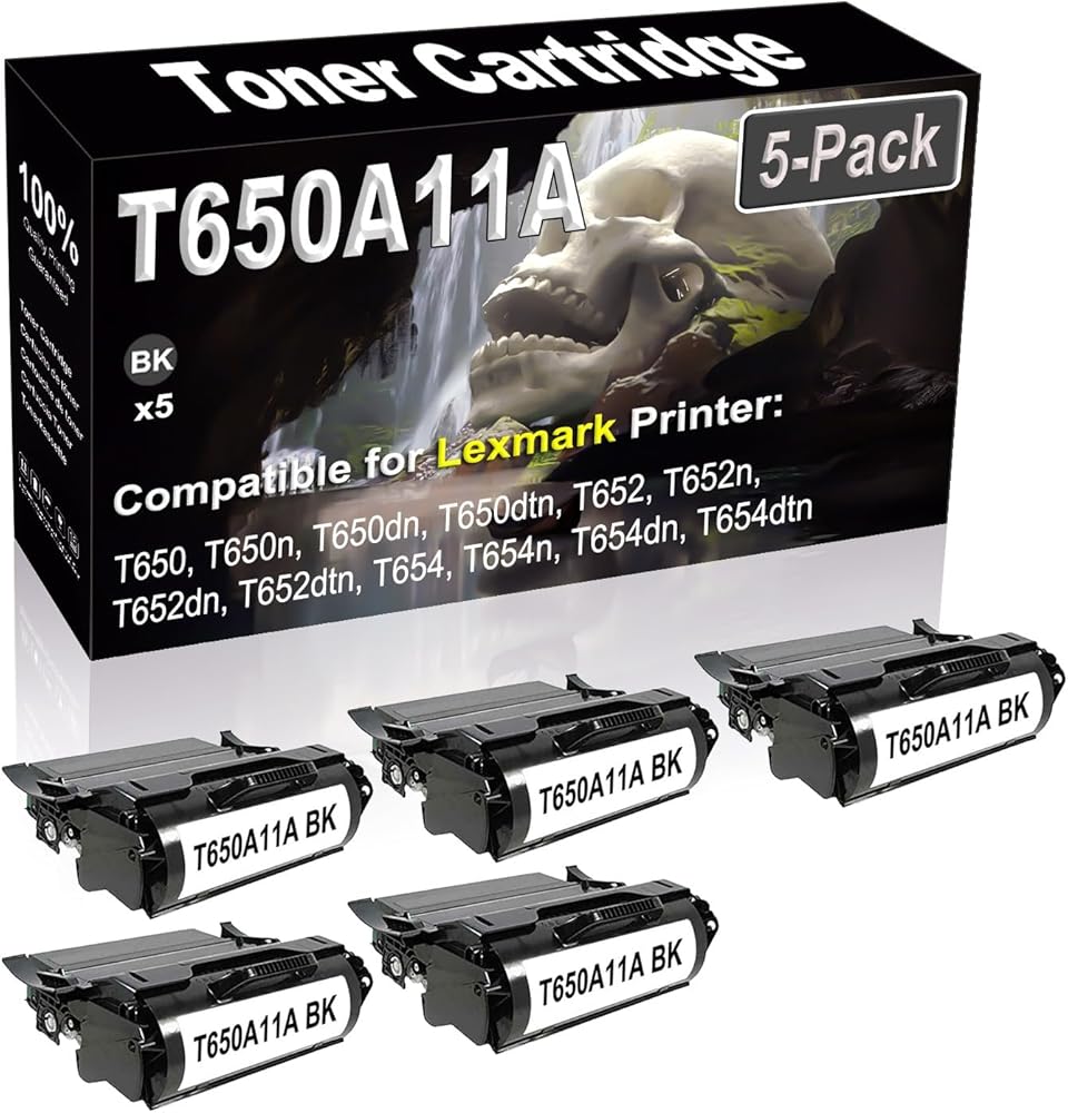 SINIYA 5-Pack (Black) Compatible T650 T650n T650dn T650dtn T652 T652n T652dn T652dtn Laser Printer Cartridge (High Capacity) Replacement for T650A11A Printer Cartridge