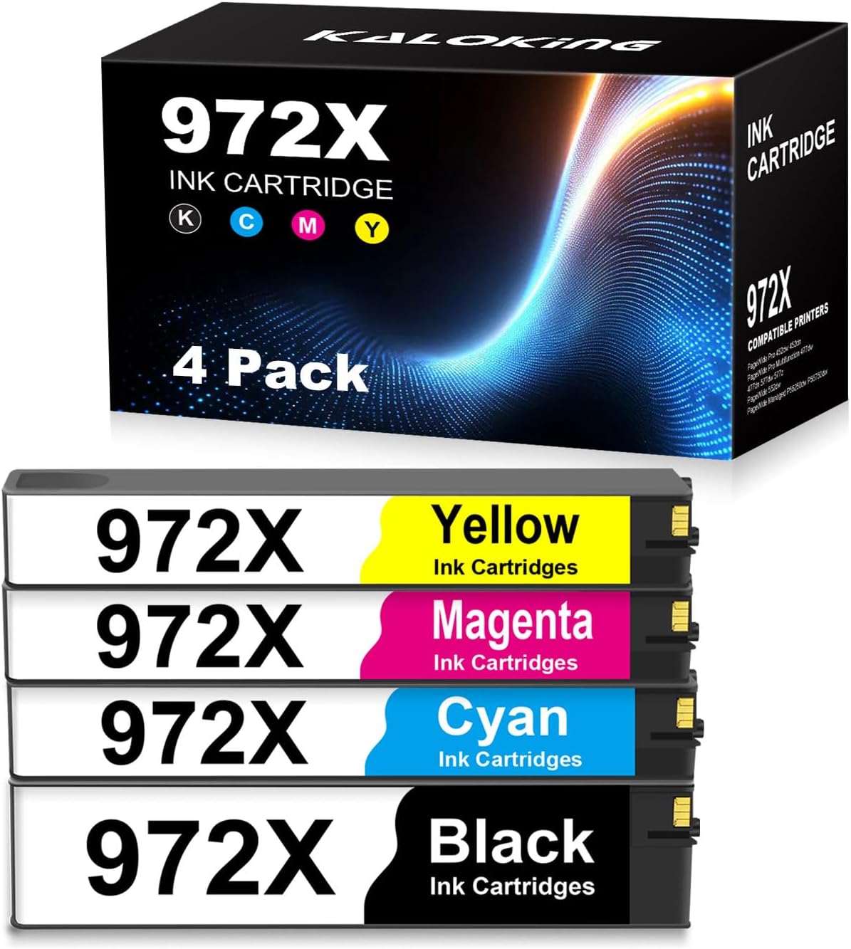 KALOKING 972X Remanufactured Ink Cartridge Combo Pack Replacement for HP 972X 972 X 972A High Yield for PageWide Pro MFP 477dw 477dn 452dw 452dn Printers (4P, Black Cyan Magenta Yellow)
