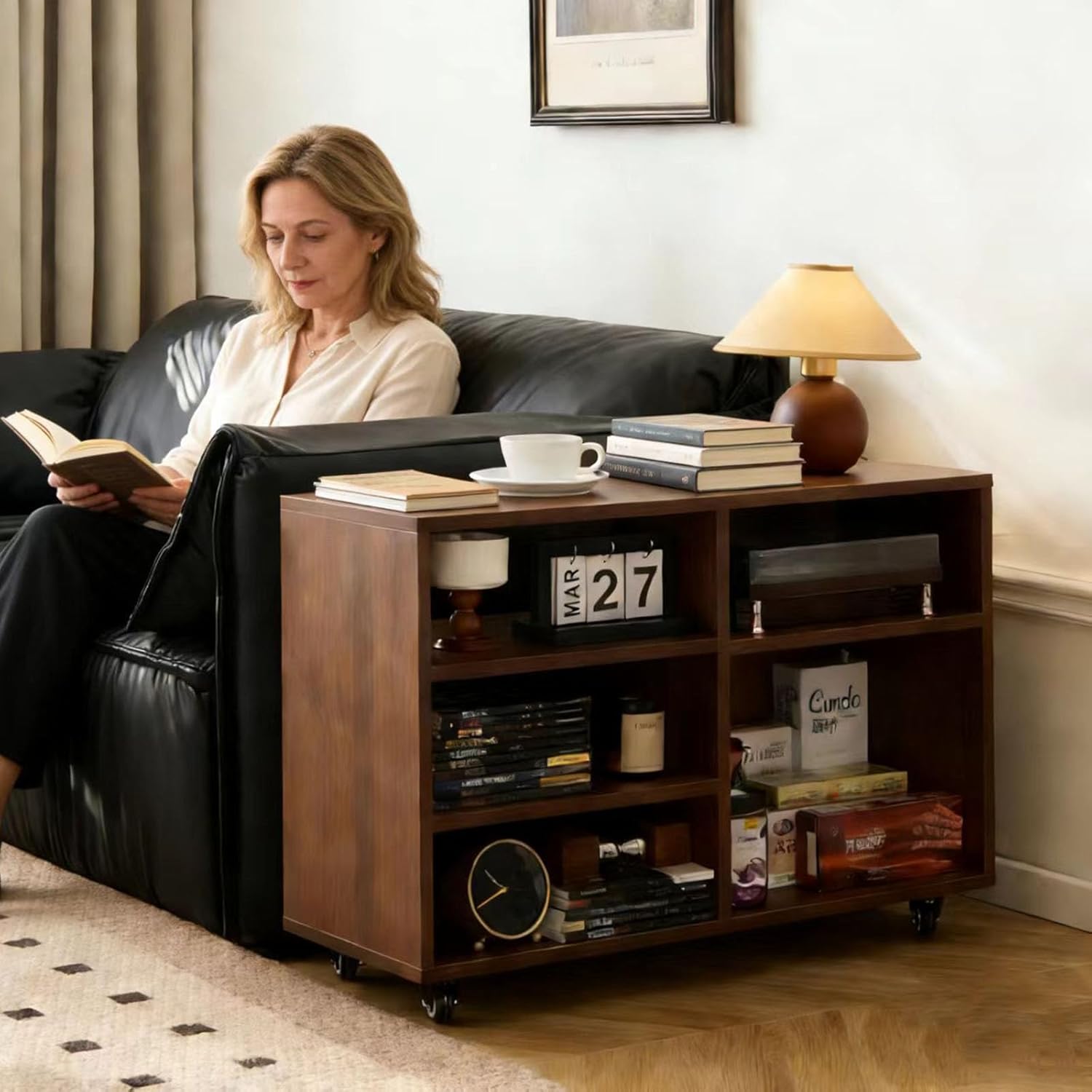 TruRim Rolling Bookshelf,Mobile Bookcases Cart,Book Case for Small Space,Bookcase with Wheels for Home Office Living Room (Walnut)