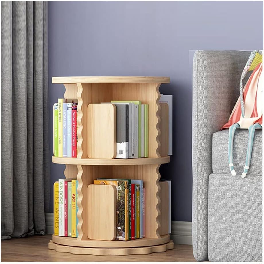 360 Degrees Rotation Bookshelf, Home Kindergarten Library Solid Wood Bookcase, Picture Book Toy Storage Shelf, Detachable/Freely Assembled (Size : 2 Tier)