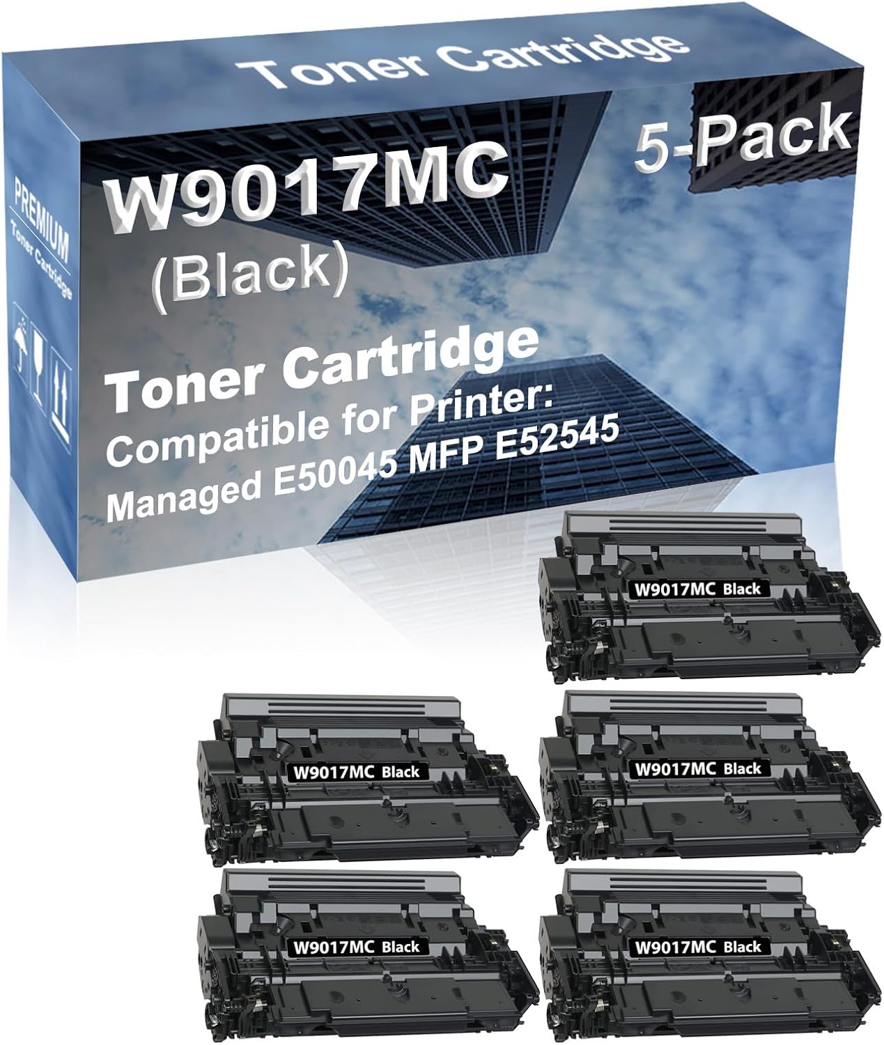 5-Pack Compatible High Yield Managed E50045 MFP E52545 Printer Cartridge Replacement for W9017MC Toner Cartridge (with Old Chip Black)