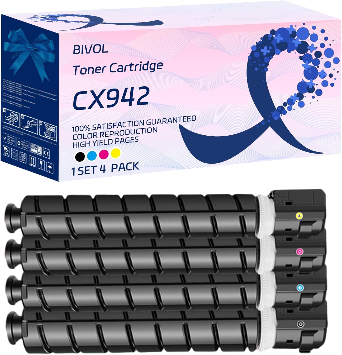 CX942 Toner Cartridge Compatible for Lexmark CX942 CX943 CX944 CX942adse Printers, with Chip, High Yield 45000 Pages, Vivid Colors (4-Pack BK/C/M/Y)