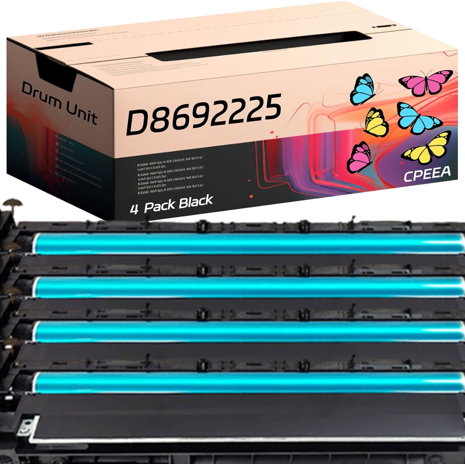 Compatible for Ricoh D8692225 Drum Unit Work for Ricoh MP 2555SP 3054SP 3055SP 3554SP 3555SP 2554SP Printers, with Chip, High Yield 200000 Pages, Clear Printing (4 Pack Black)