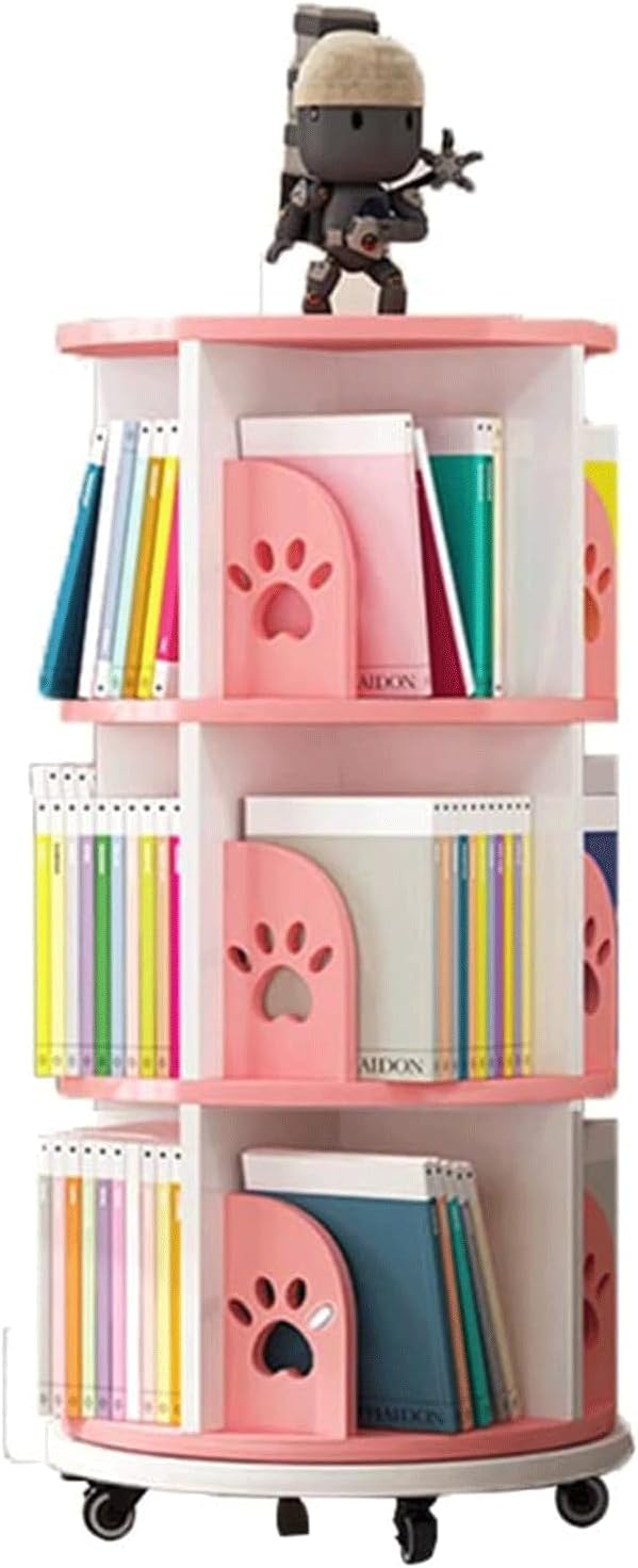 UINGBPXT Corner Bookshelf Rotating Bookshelf 360° Rotating Bookshelf Multiple Tier Standing Bookcase Children's Picture Book Bookshelf Organizer Perfect Display, 50.5*97cm, Pink