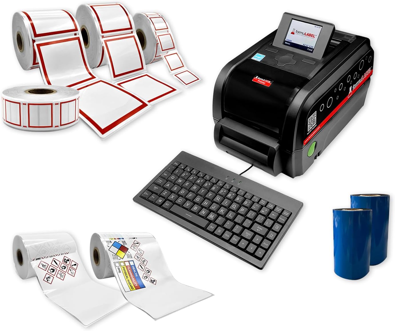 formuLABEL GHS4P Printer Kit, GHS Kit - 300 DPI Standalone Industrial Thermal Label Printer, Pre-Loaded Safety Symbol Library, Prints up to 4