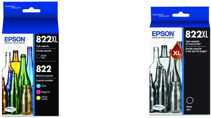Epson T822 DURABrite Ultra Ink High Capacity Black & Standard Color Cartridge Combo Pack (T822XL-BCS) & T822 DURABrite Ultra Ink High Capacity Black Cartridge (T822XL120-S)