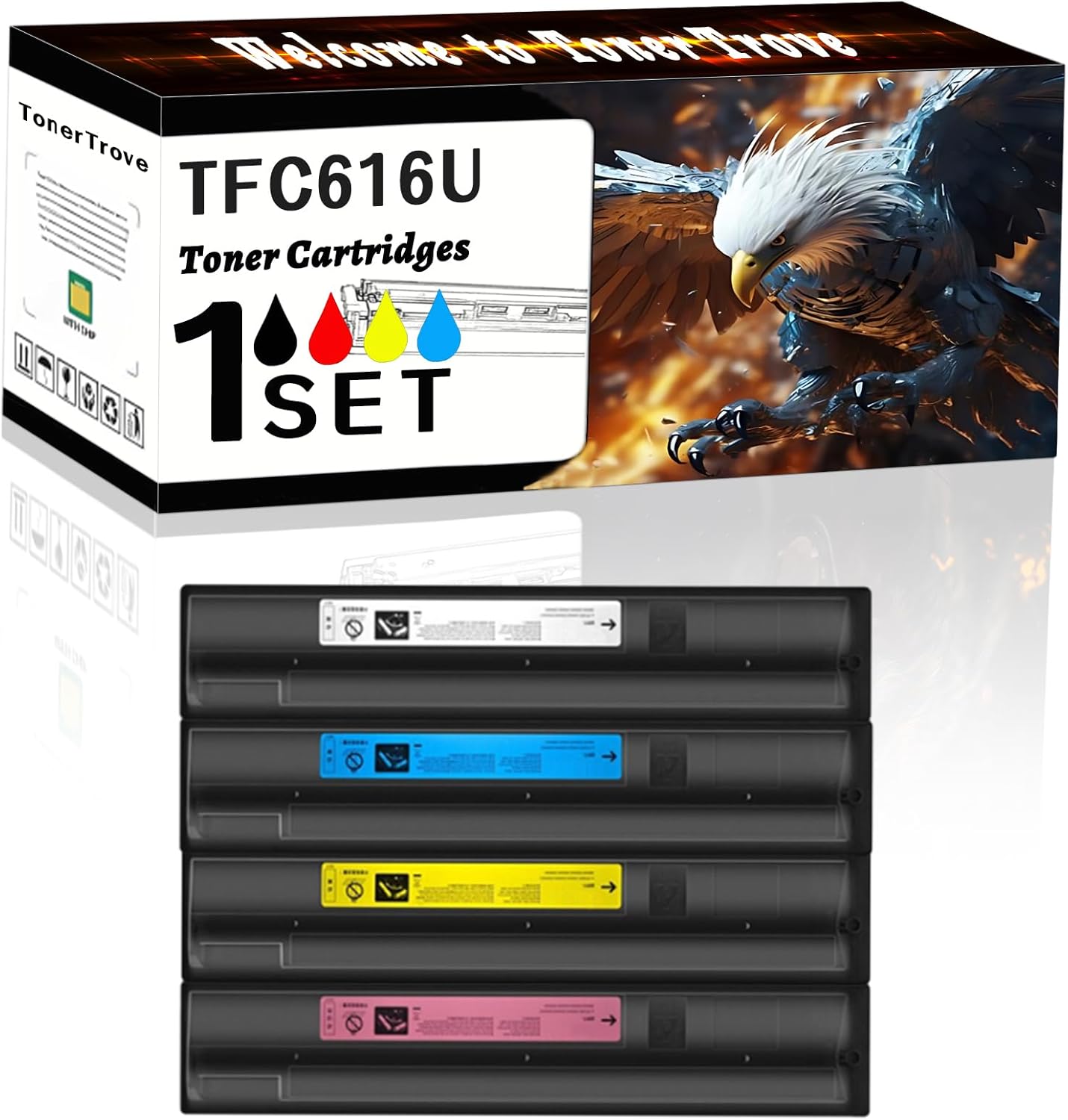 AGNNQ TFC616U Toner Cartridges Compatible for Toshiba E Studio 5516AC 5516ACT 6516AC 6516ACT 7516AC 7516ACT Printers, Office Printing is Easy Clear Smooth (4-Pack BK/C/M/Y)