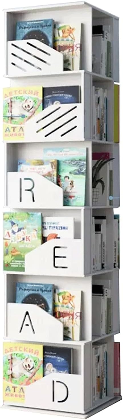360° Rotating Bookshelf White Square Standing Bookcase White Bookshelf Organizer Home Picture Book Book Rack
