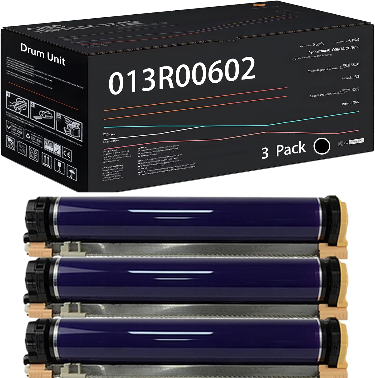UVUMB Compatible with Xerox 013R00602 013R00603 Drum Unit Work for Xerox DocuColor 240 242 250 252 260 Printers, with Chip, High Yield 90000 Pages, High-Definition Printing (3 Pack Black)