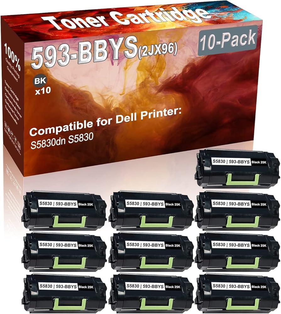 10-Pack Compatible High Capacity 593-BBYS (2JX96) Laser Printer Toner Cartridge use for Dell S5830dn S5830 Printer (Black)