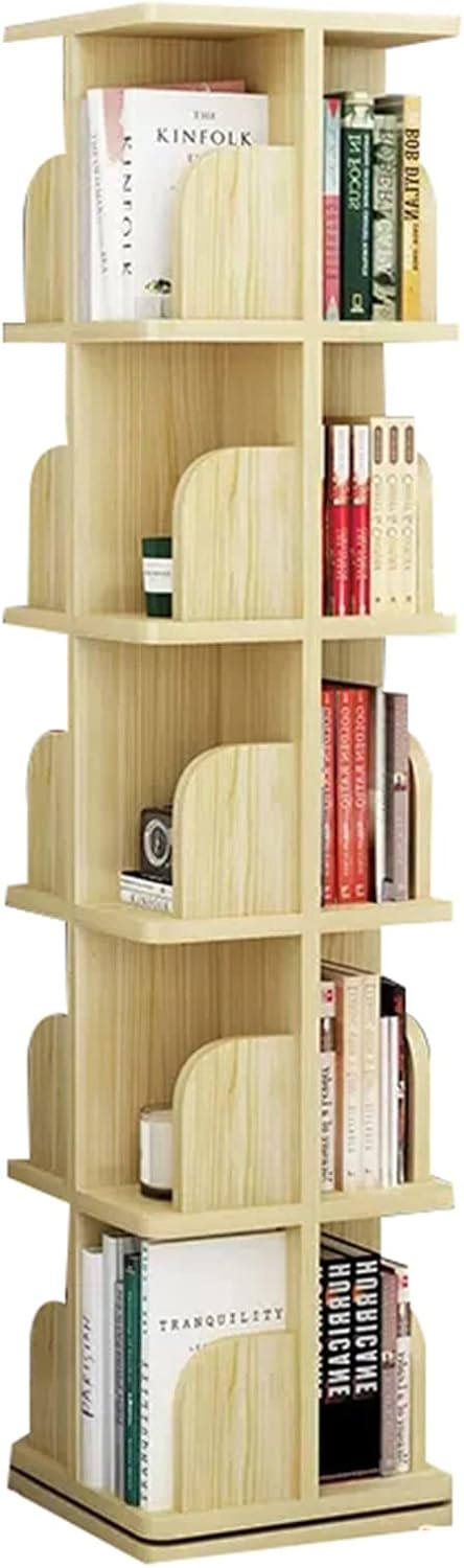 bookcases Rotating Bookshelf Living Room Floor Rack Student Book Storage Bookcase Shelf Wood Color (Color : Wood Color, Size : 5 Layers (39 * 162cm))