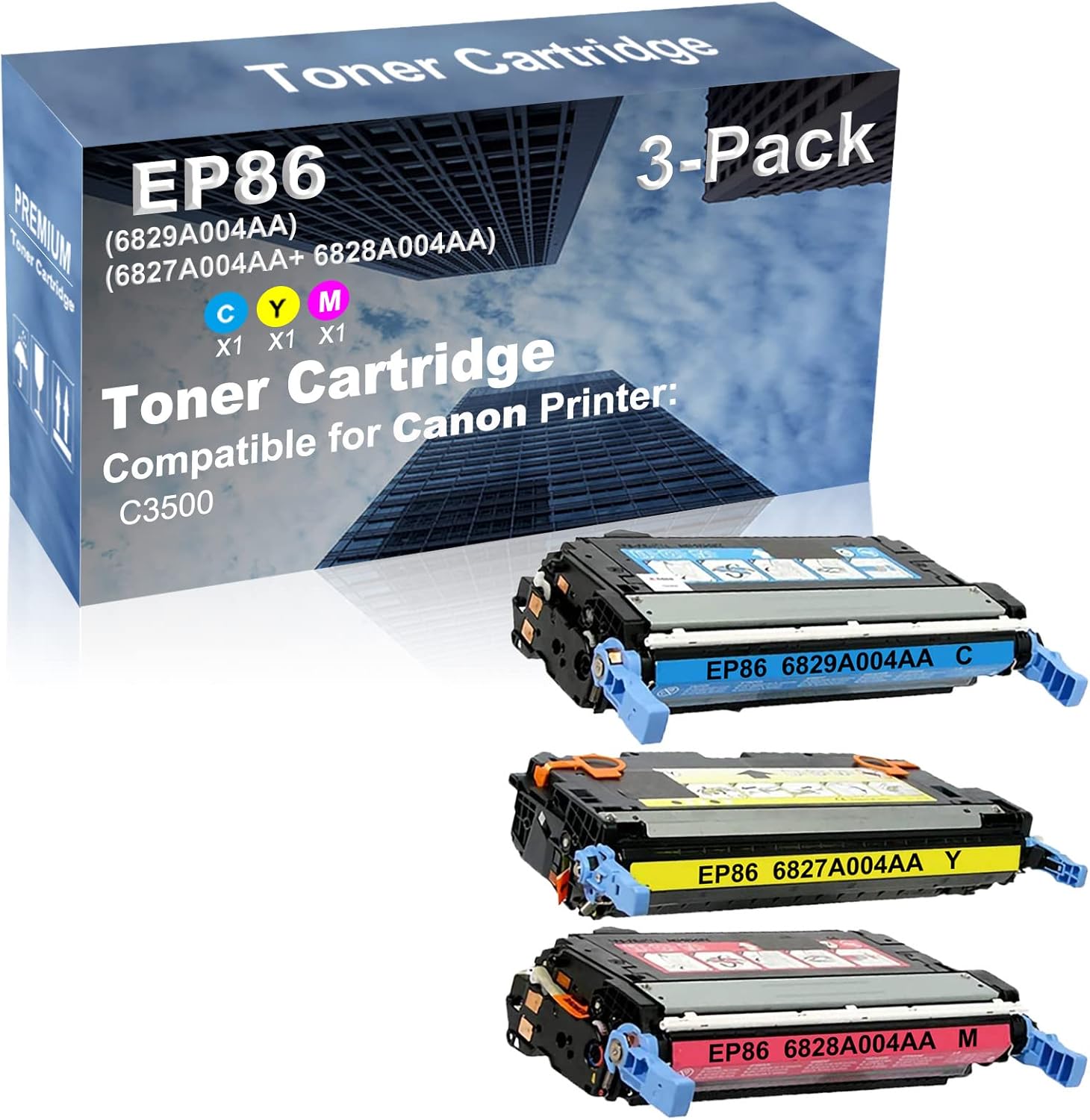 3-Pack (C+Y+M) Compatible High Capacity EP86 (6829A004AA+ 6827A004AA+ 6828A004AA) Toner Cartridge Used for Canon ImageClass C3500 Printer