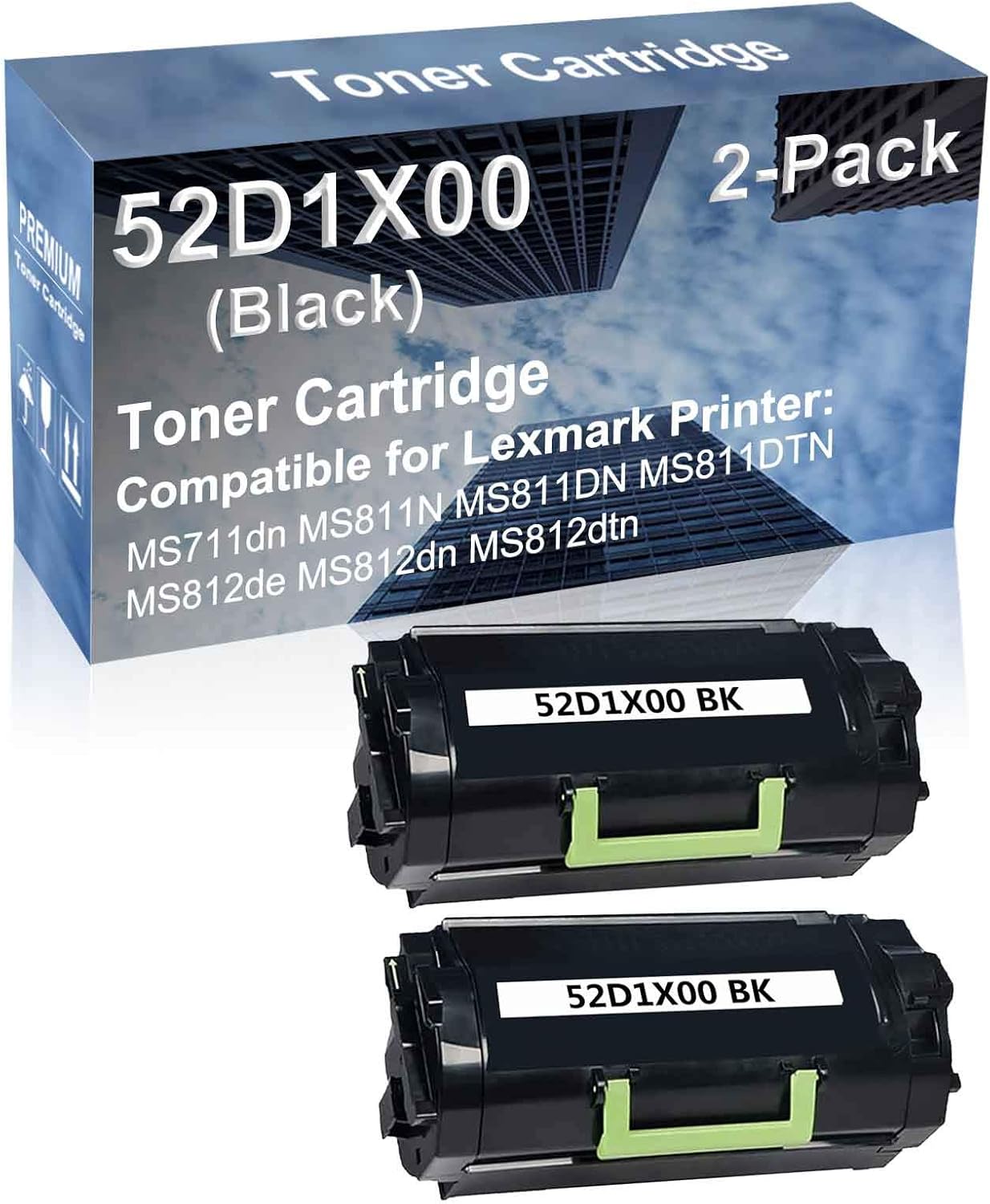 2-Pack Compatible High Yield MS811DTN, MS812de Printer Cartridge Replacement for 52D1X00 Toner Cartridge (Black)