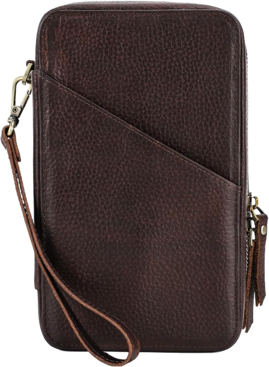 Vintage Cowhide Tech Organizer Case - Handmade Travel Kit for Phone, USB Cables, Chargers & Apple Pencil