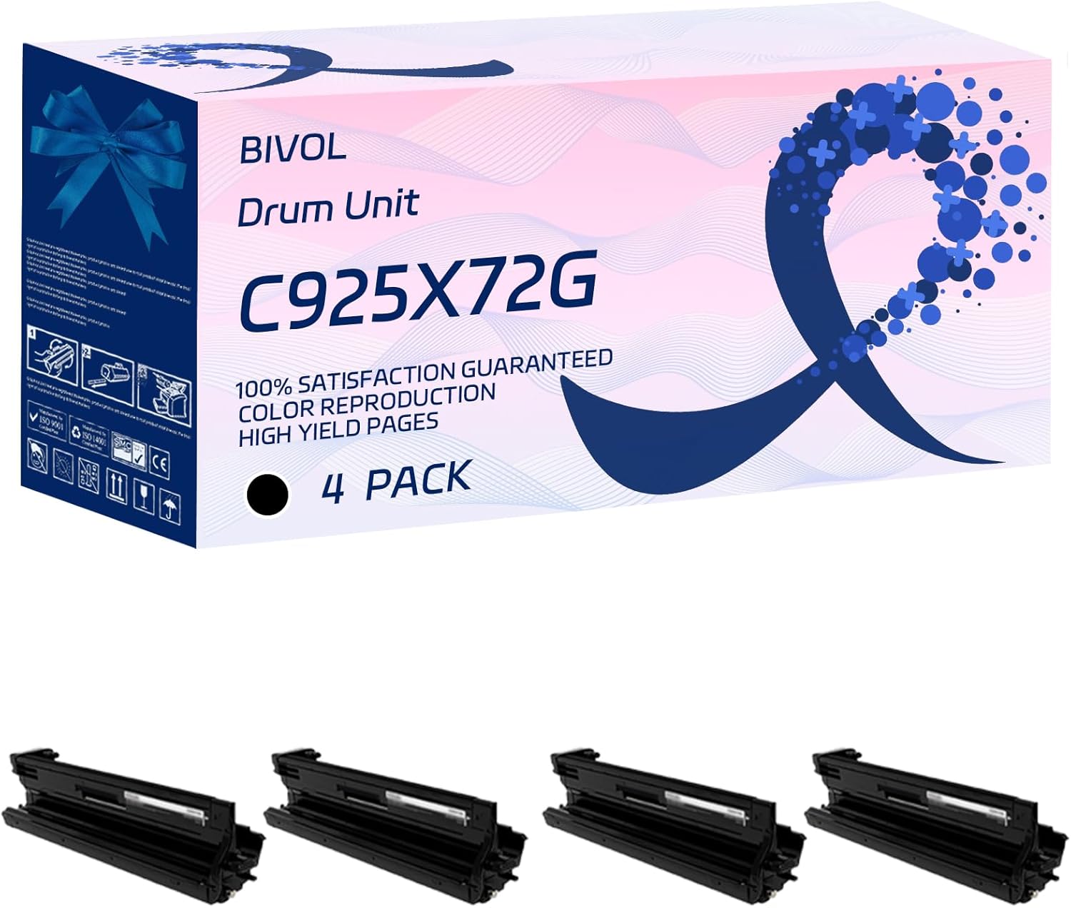 C925X72G Drum Unit Compatible for Lexmark C925 C925de C925dte X925 X925de Printers, with Chip, High Yield 30000 Pages, Vivid Colors (4 Pack Black)