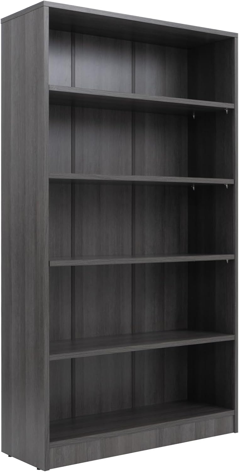 Stary 5 Shelf Carbon Black Bookcase 60 inch Tall Wood Bookshelf for Bedroom