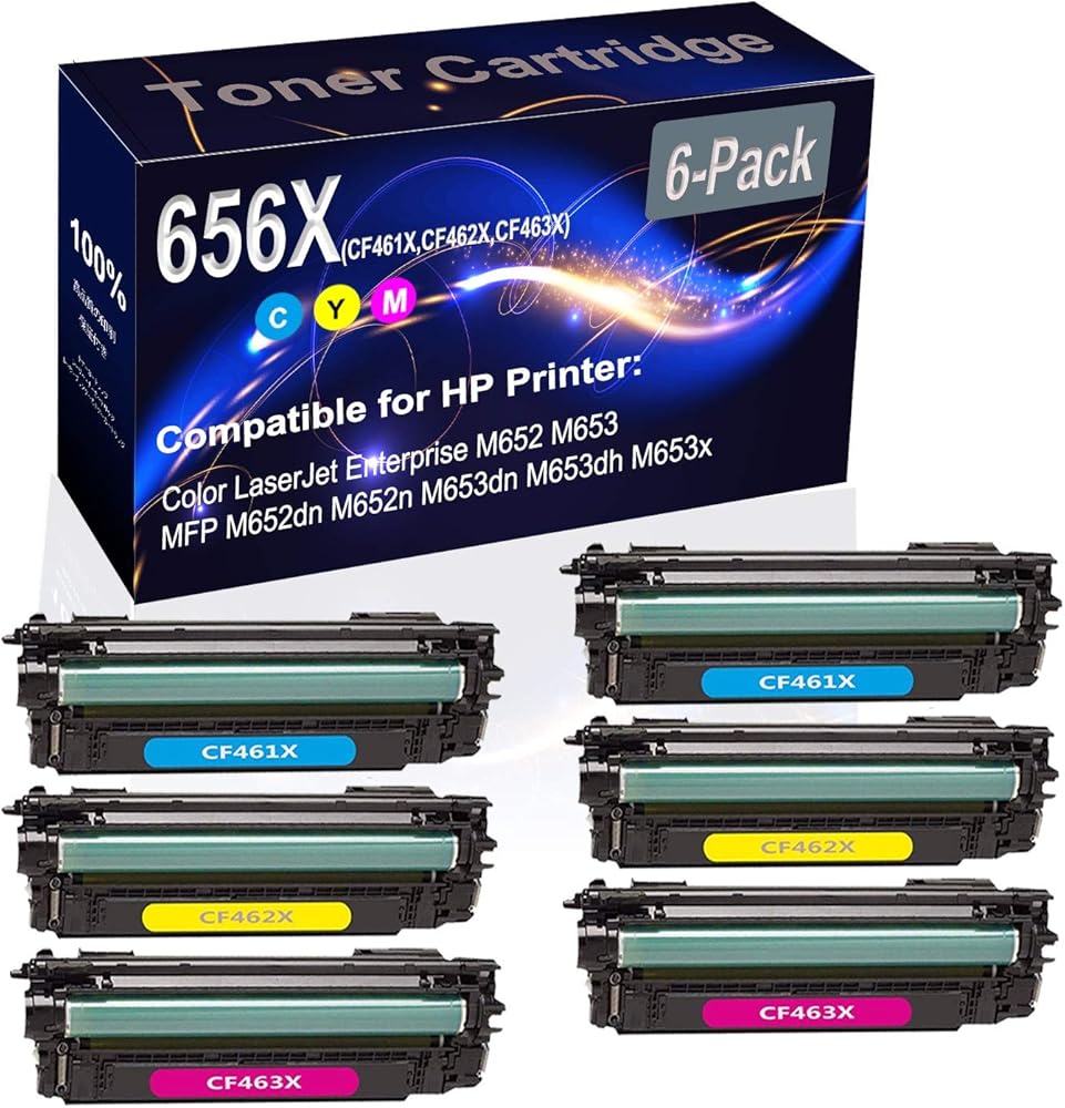 6-Pack (2C+2Y+2M) Compatible M652 M653 Laser Toner Cartridge (High Capacity) Replacement for HP 656X (CF461X CF462X CF463X) Printer Toner Cartridge