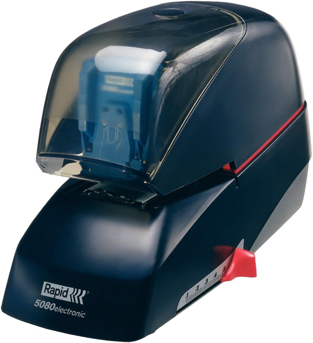 Rapid Supreme 5080e Contactless Electric Stapler, 80 Sheet Capacity, Mains Powered with Global Plug, Flat Clinch Stapling, Staples Included, Metal and Plastic, Black, 20993410