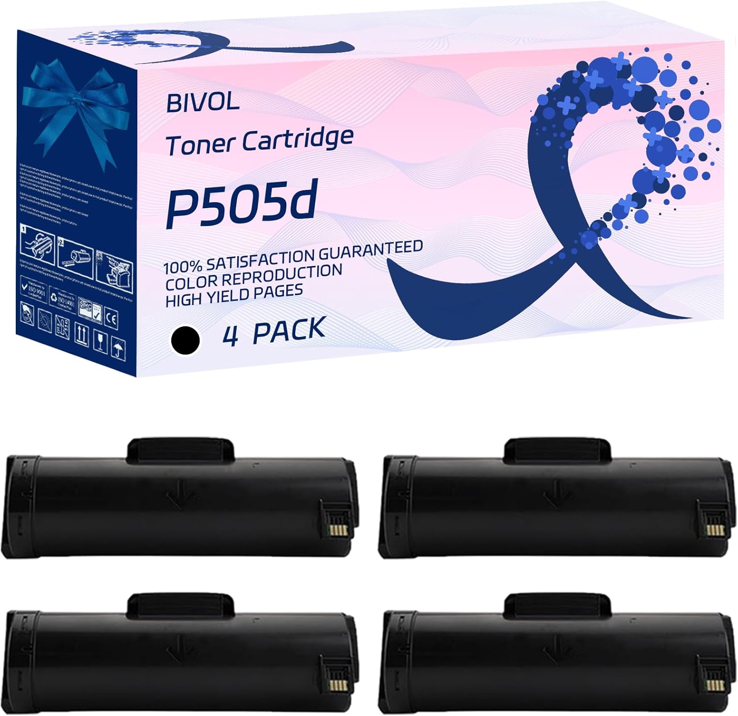 BIVOL P505d Toner Cartridge Compatible for Xerox DocuPrint P505d Printers, with Chip, High Yield 30000 Pages, Vivid Colors (4 Pack Black)