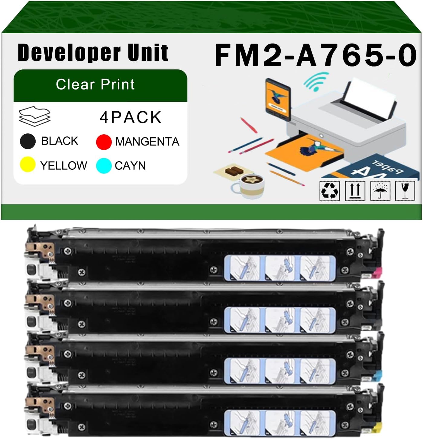 Compatible for Canon FM2-A765-000 Developer Unit imageRUNNER Advance C5235 C5240 C5250 C5255 Printers, High Yield 250000 Pages Bright Clear Colors (4-Pack BK/C/M/Y)