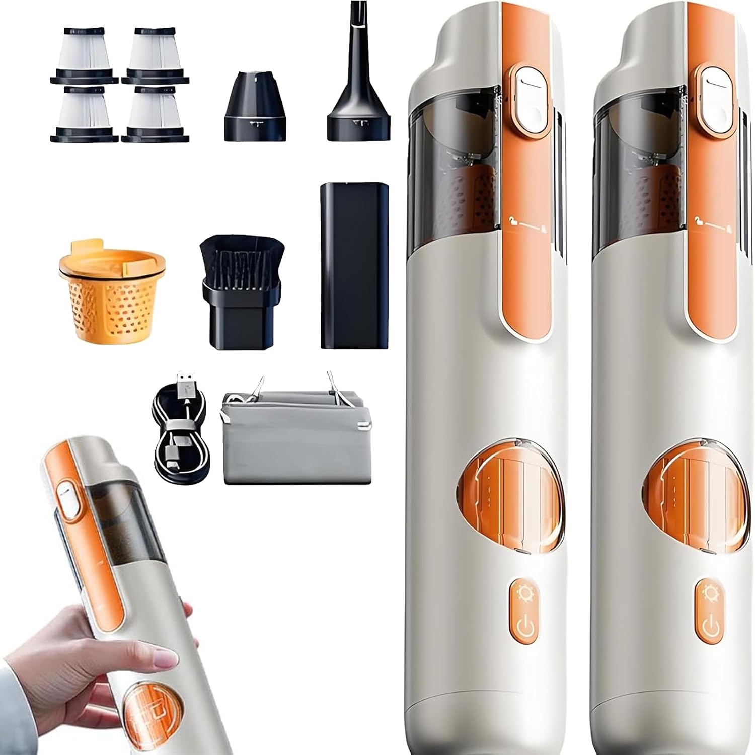 Upgraded 5-in-1 Smart Handheld Vacuum Cleaner Kit, Portable Handheld Cordless Mini Vacuum, 15000Pa Strong Suction for Home, Car, Sofa, Inflatable Pump Function, Rechargeable Type-C (2B,Premium)