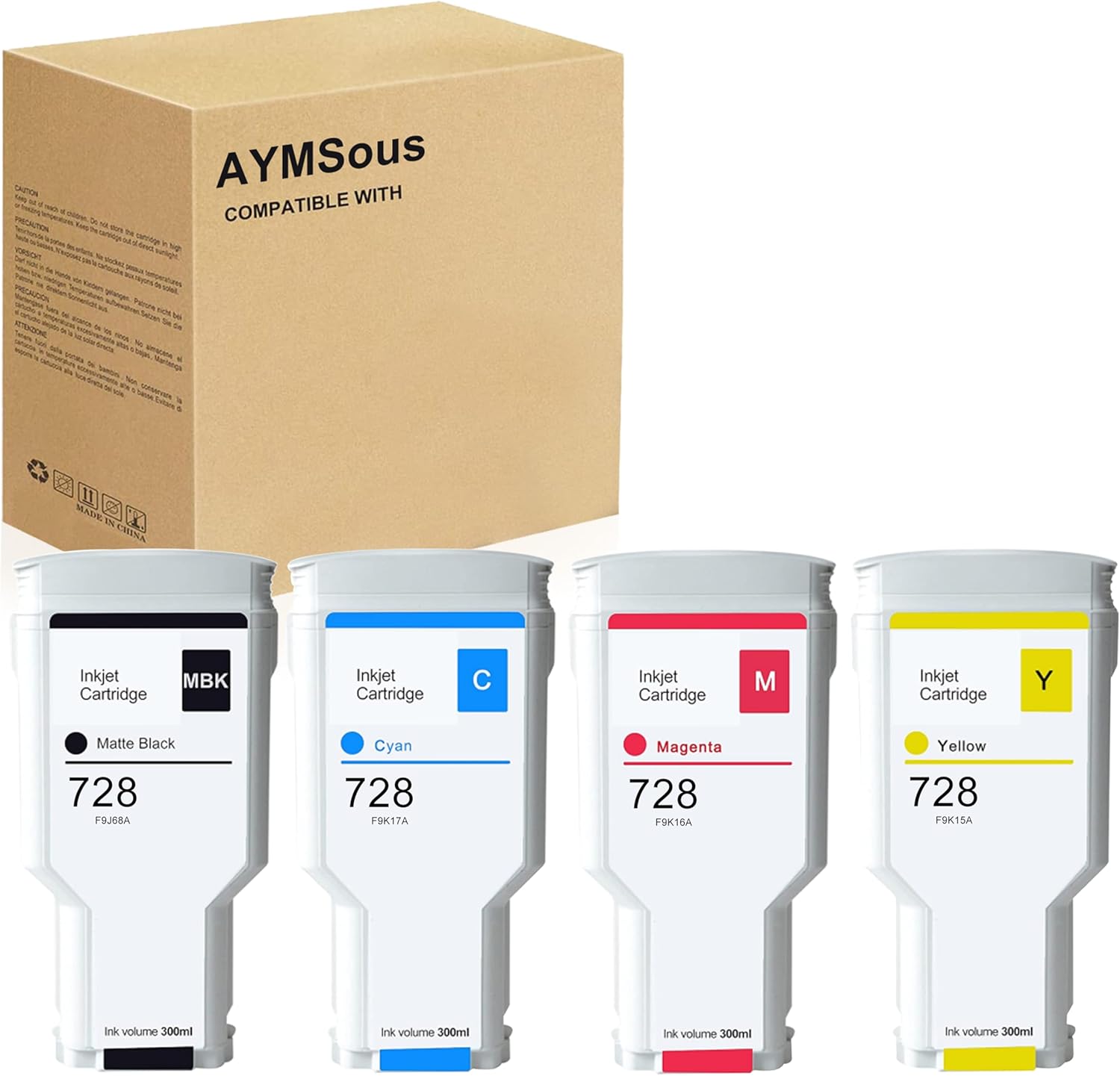 AYMSous Compatible for HP 728 Ink Cartridge Replacement for HP 728 F9J68A F9K17A F9K16A F9K15A for HP DesignJet T730 36-in Printer T830 24-in MFP T830 36-in MFP (4-Pack)