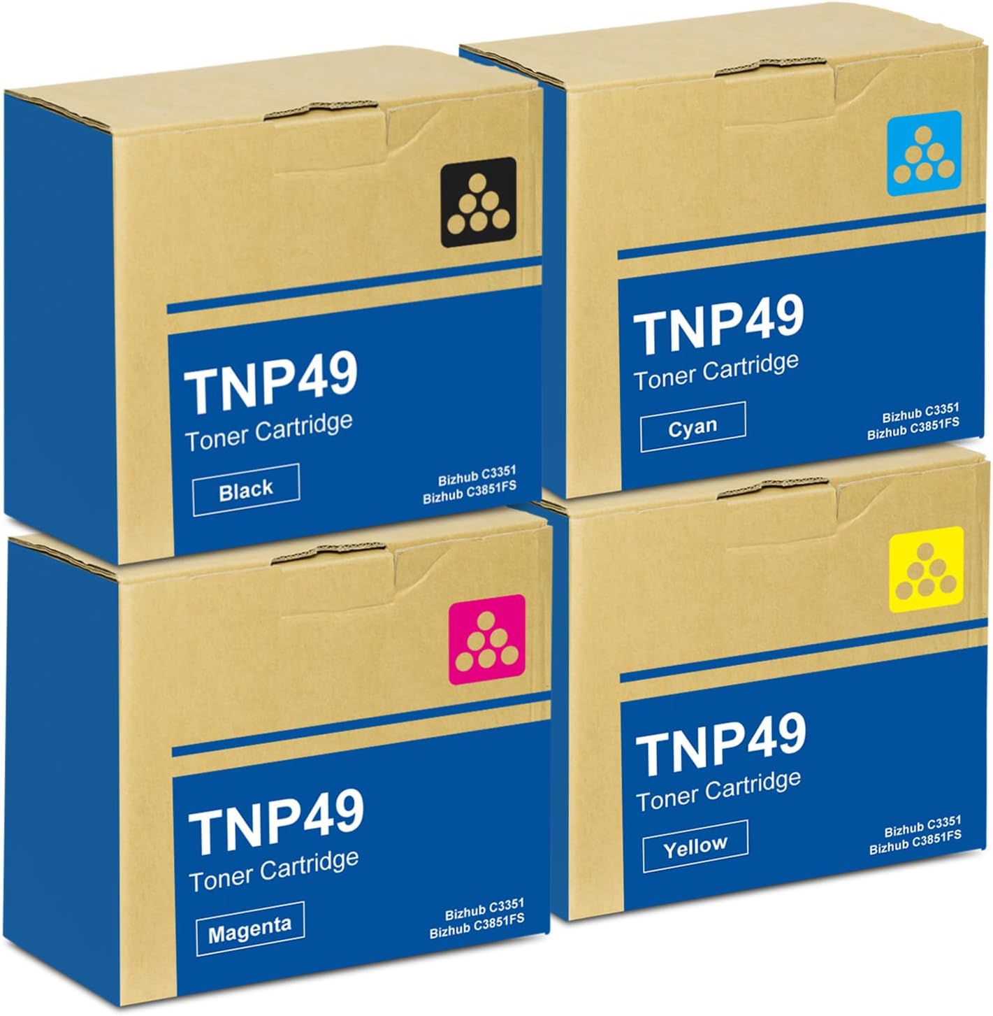TNP-49 TNP49 Toner Cartridge A95W430 A95W330 A95W230 A95W130 Replacement for Konica Minolta TNP49K TNP49C TNP49M TNP49Y Toner for Bizhub C3351 C3851FS Printer Ink 4-Pack(Black, Cyan, Magenta, Yellow)