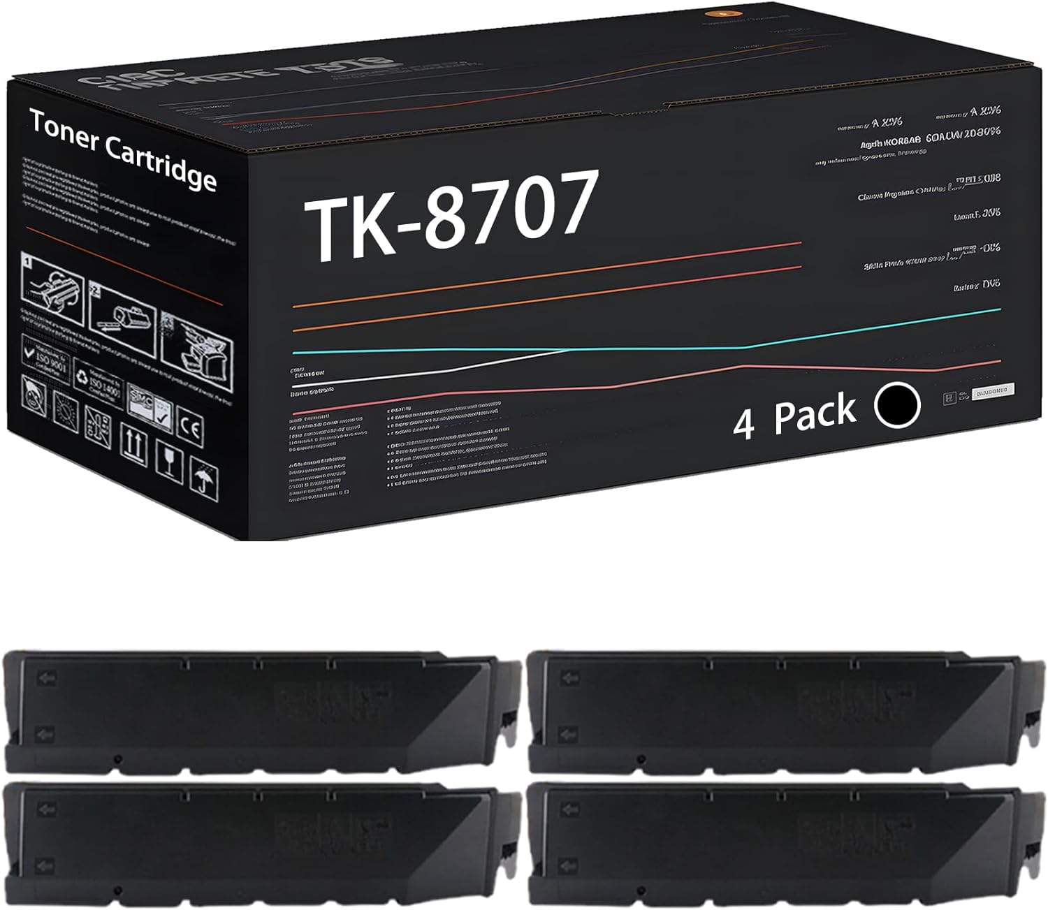 UVUMB Compatible with Kyocera TK-8707 Toner Cartridge Work for Kyocera TASKalfa 6551ci 7550ci 7551ci Printers, with Chip, High Yield 70000 Pages, High-Definition Printing (4 Pack Black)