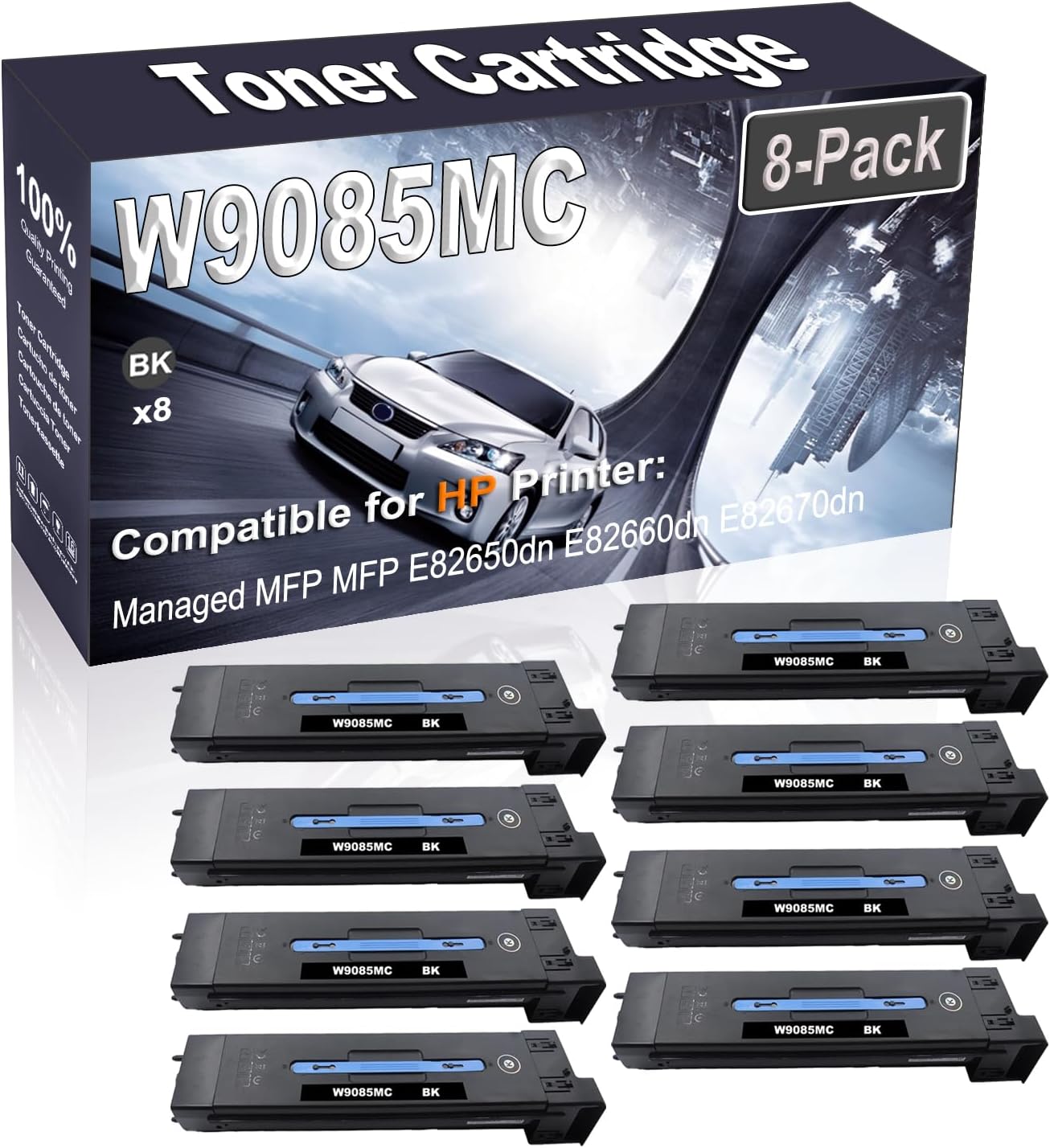 Kolasels 8-Pack (Black) Compatible High Yield W9085MC Printer Cartridge use for Managed MFP MFP E82650dn E82660dn E82670dn Printer
