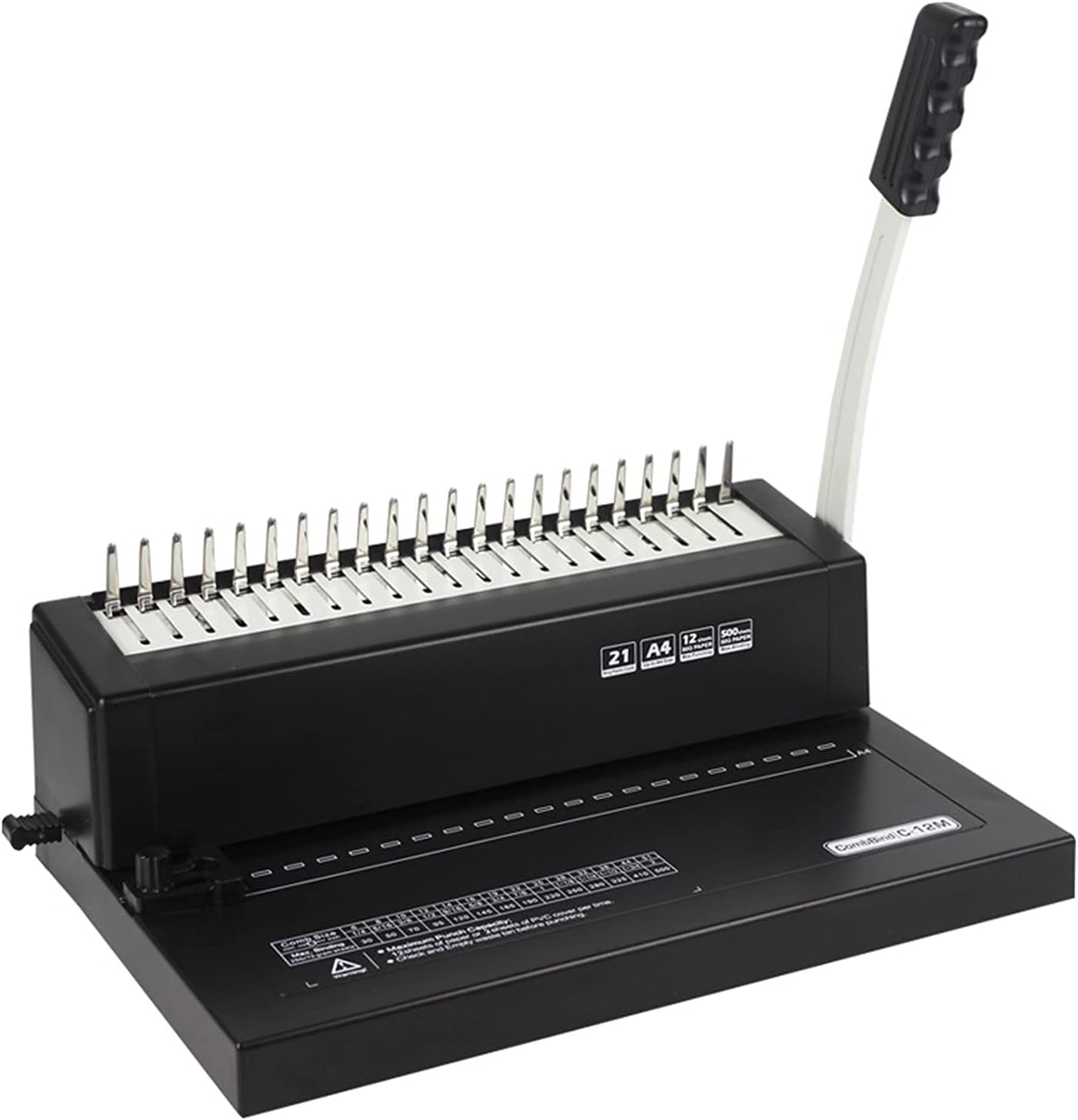 JKSVTF 21 Hole Binding Machine, Rubber Ring Binding Machine, Square Holes, Punching 12 Sheets/Binding 500 Sheets with Sturdy Metal Construction, Black