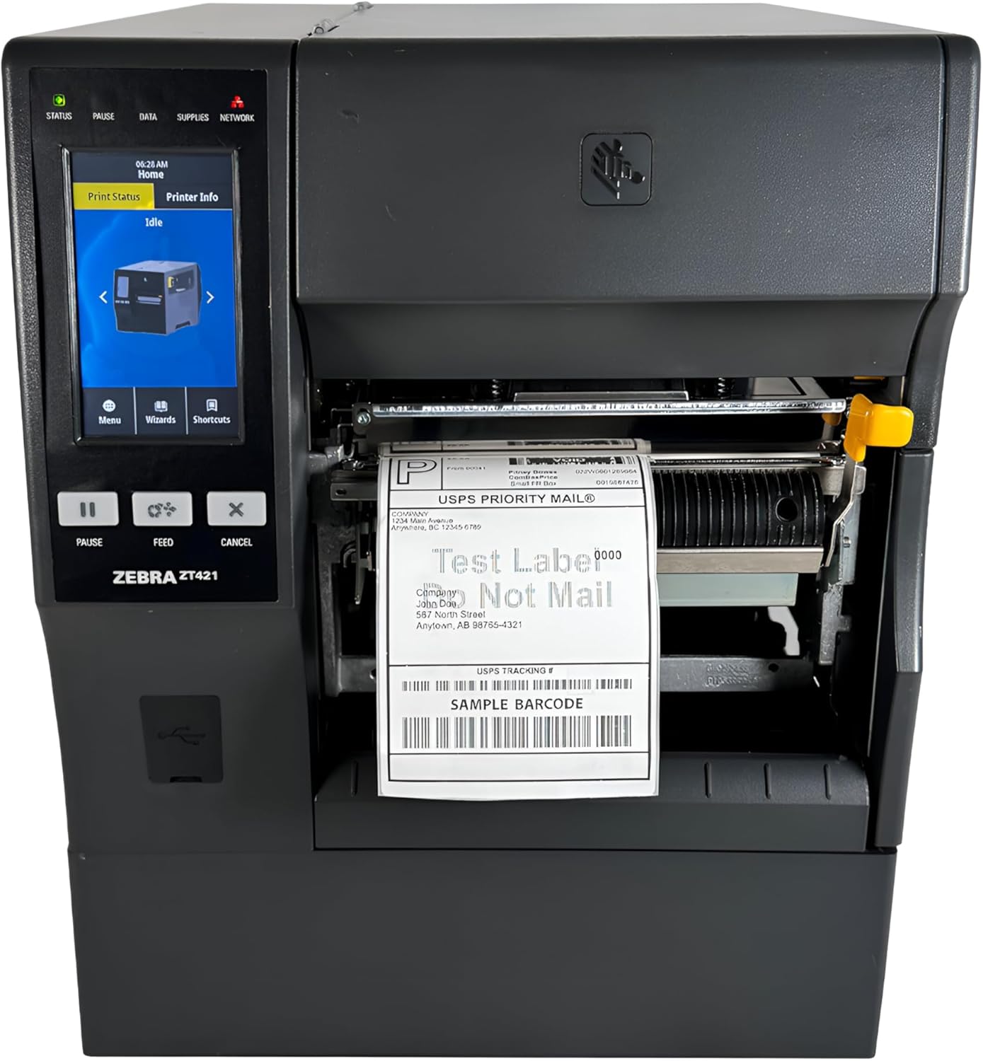 Zebra ZT421 Wide Thermal Transfer Label Printer 300 dpi Peel Rewind LAN USB BT ZT42163-T410000Z, Bundle with Power Cord USB and Ethernet Cables.