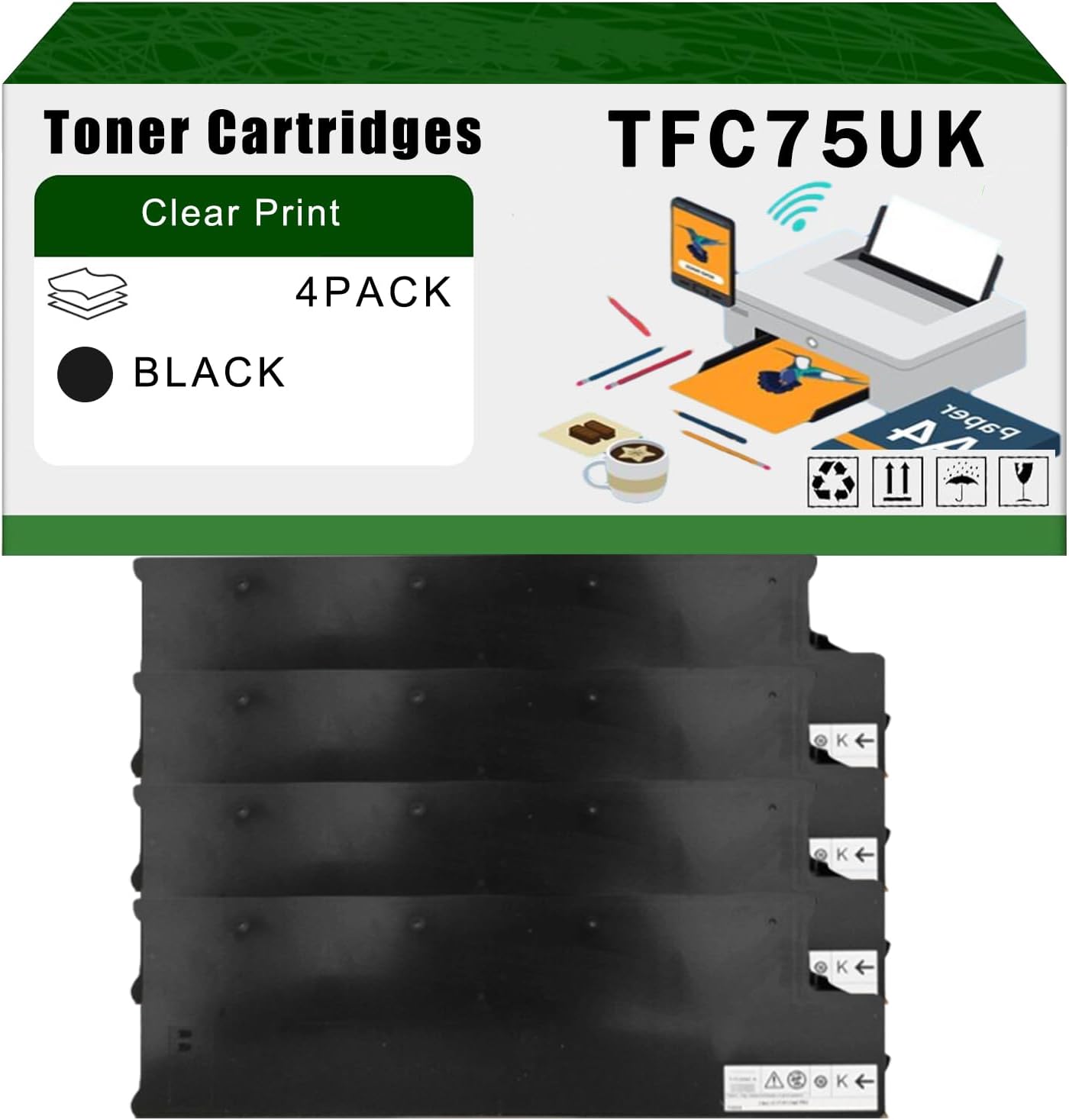 AGNNQ Compatible for Toshiba TFC75UK TFC75UC TFC75UM T-FC75U-Y Toner Cartridges E Studio 5560C 5560CG 6560C 6570C Printers, High Yield 87400 Pages Bright Clear Colors (4 Pack Black)