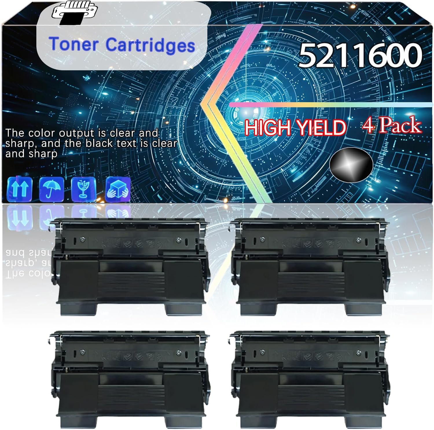 CEECN 52116002 Compatible for Okidata OKI B6500 B6500n B6500dn B6500dtn Printers, Replacement Toner Cartridges High Yield Printer Accessories (4 Pack Black)