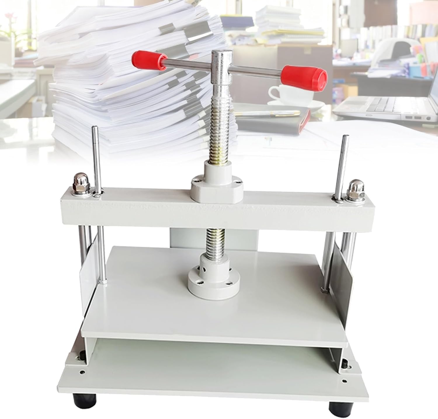 Paper Press Machine A4/A5/A3, Book Press Bookbinding with Double Balance Rod, Notes Office Invoice Steel Flattening Machine 3300lbs Pressure(35x22x23cm/14x9x9in)