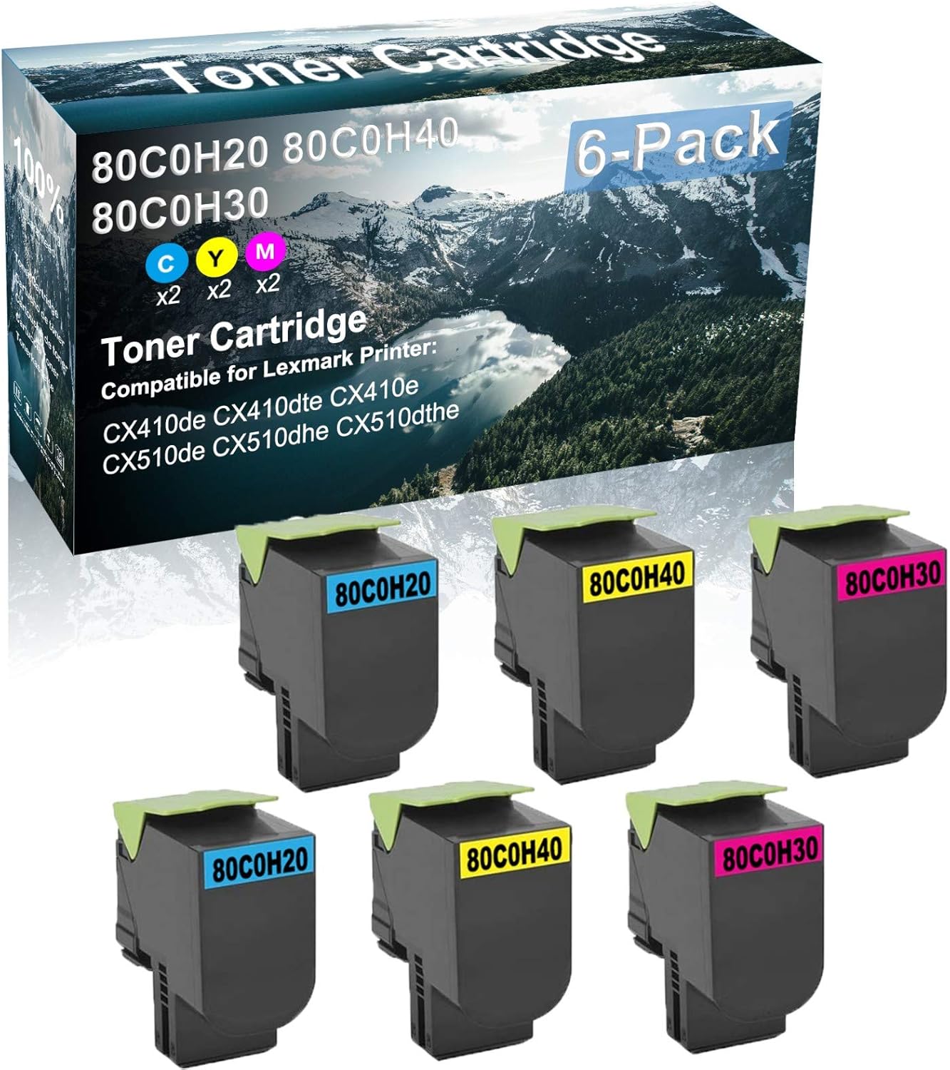 Credibility Store 6 Pack (C+Y+M) Compatible High Yield 80C0H20 80C0H40 80C0H30 Laser Printer Toner Cartridge Use for CX410de CX410dte CX410e CX510de CX510dhe CX510dthe Printer