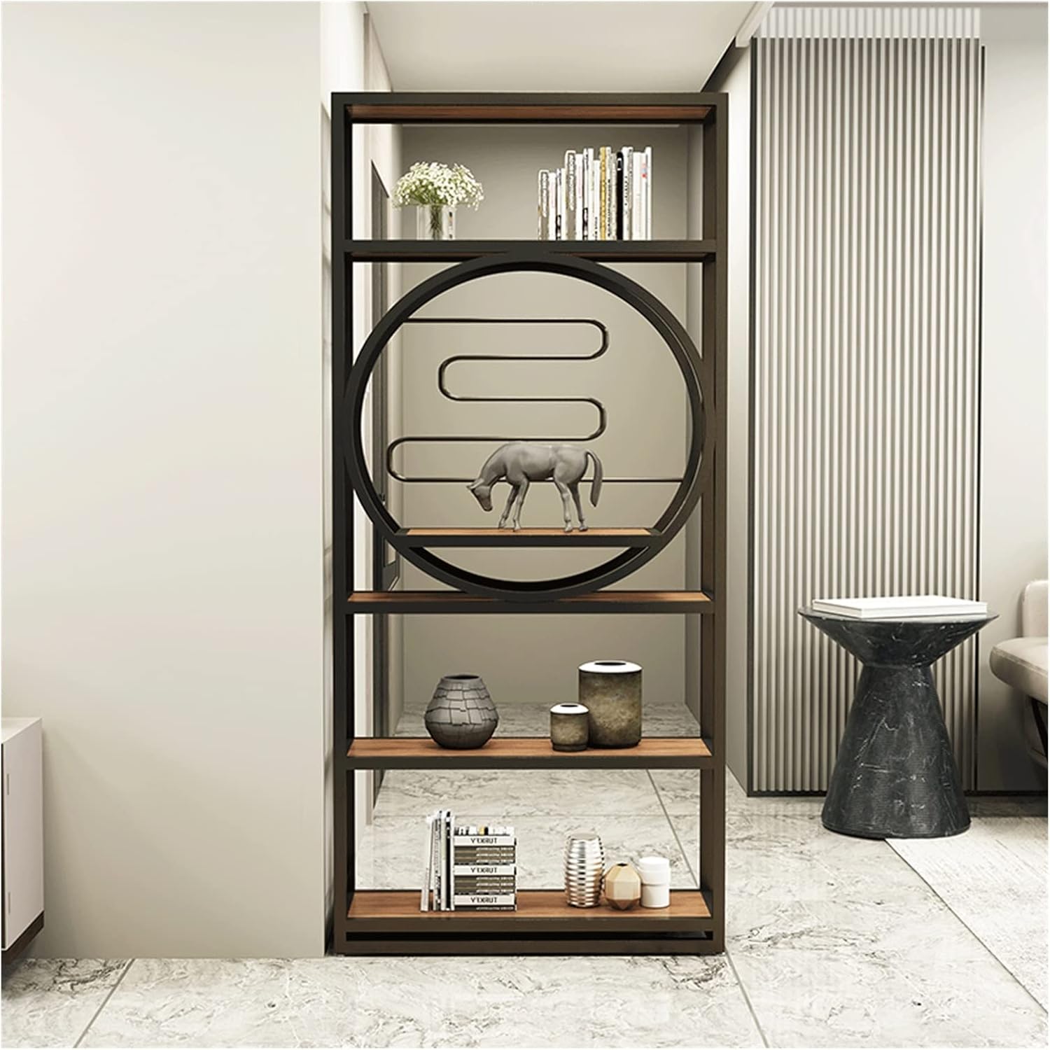 KIZQYN Bookcase Bookshelf Floor Rack Wrought Iron Bedroom Display Rack Combination Simple Office Partition Living Room Bookcase Storage Rack Bookshelf (Color : A, Size : 120cm)