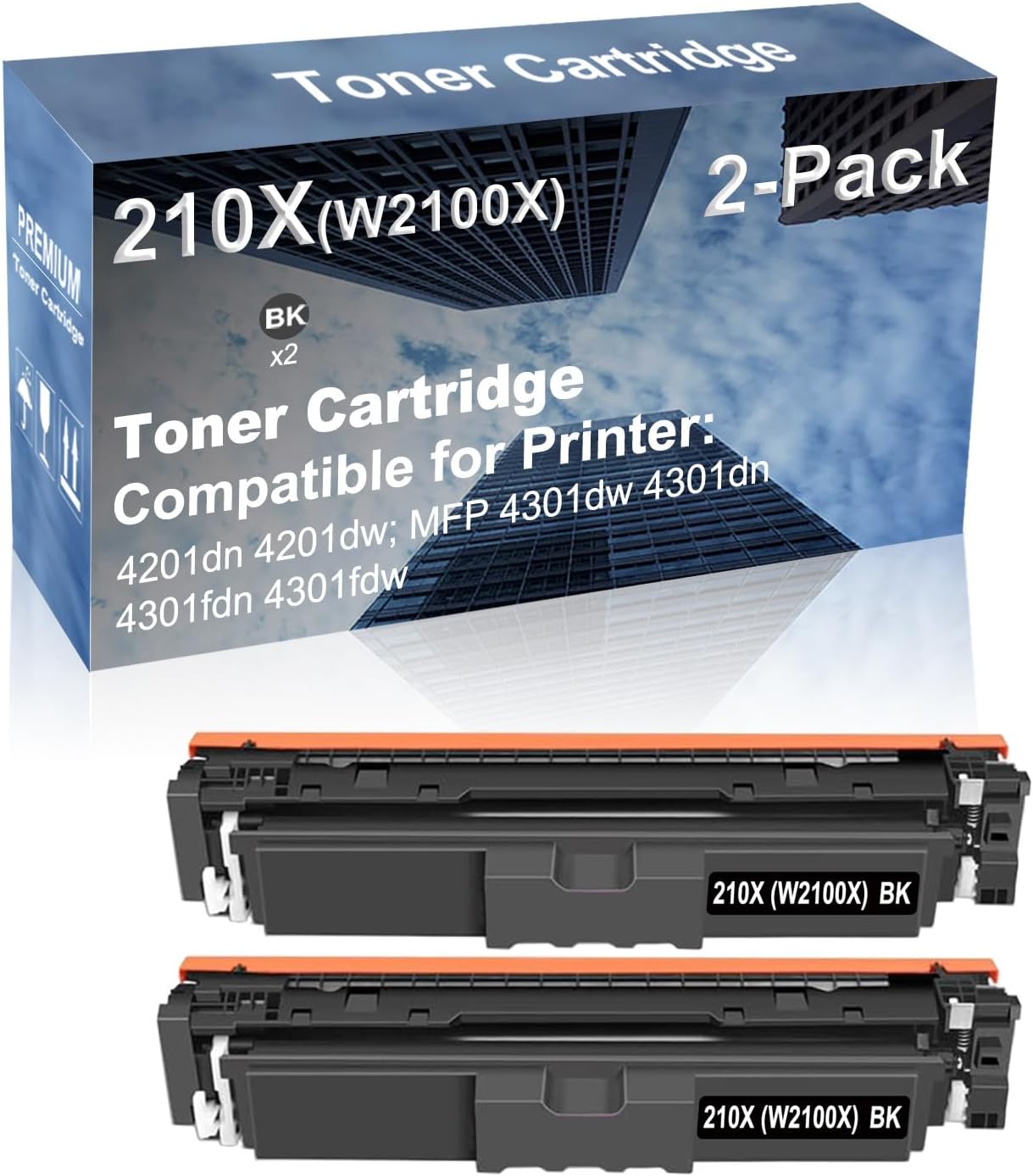 2-Pack (Black) Compatible 4201dn 4201dw; MFP 4301dw 4301dn 4301fdn 4301fdw Printer Toner Cartridge High Capacity Replacement for 210X (W2100X) Toner Cartridge (with Chip)