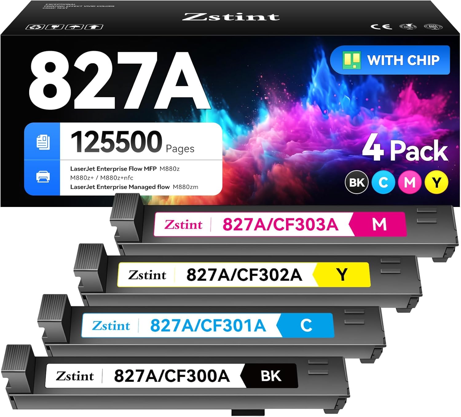 827A High Yield Toner Cartridges Set 4-Pack Replacement for HP 827A CF300A CF301A CF302A CF303A Works with HP Color Laserjet Enterprise Flow MFP M880z M880z+ M880z+NFC Managed M880zm M880 Printer Ink