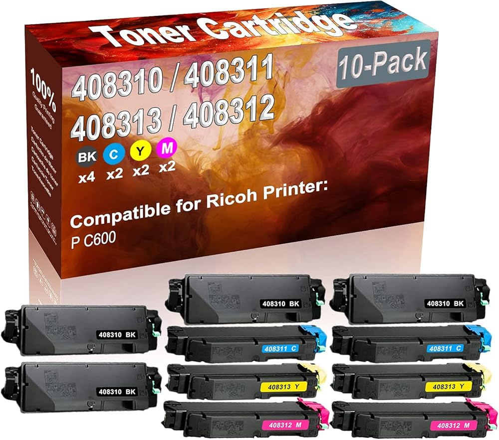 Credibility Store 10-Pack (4BK+2C+2Y+2M) Compatible High Yield 408310 408311 408313 408312 Printer Toner Cartridge use for Ricoh P C600 Printers
