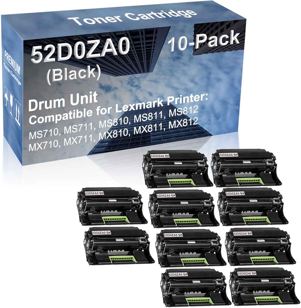 10-Pack Compatible 52D0ZA0 Drum Kit use for Lexmark MS710, MS711, MS810, MS811 Printer (Black)