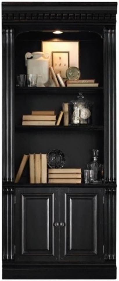 Hooker Furniture Telluride Bunching Wood Bookcase with Doors in Black