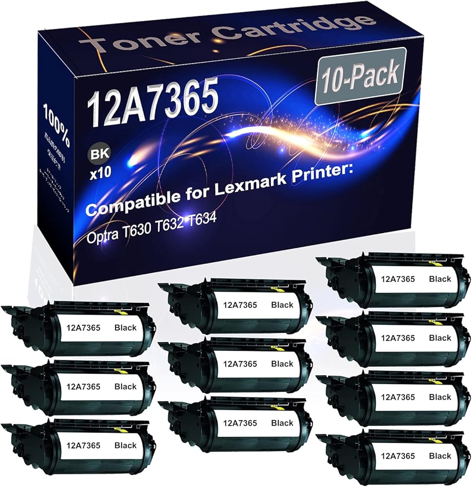 Kolasels 10-Pack (Black) Compatible Optra T630 T632 T634 Laser Printer Cartridge (High Capacity) Replacement for 12A7365 Printer Cartridge
