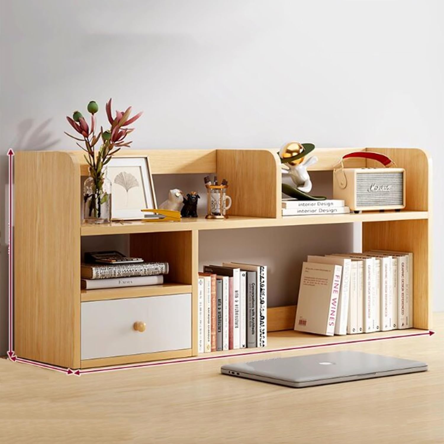 Multipurpose Countertop Hutch Bookshelf - Computer Desk Desktop Bookshelf Display Rack, Expandable Desktop Bookshelf, Freestanding Office Storage Rack Desk Tidy Organiser Countertop Bookcase(Wood colo